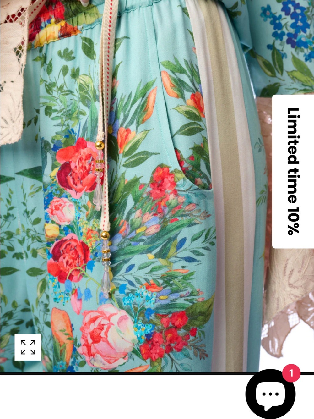NWT Aratta Silent Journey ROMA Floral Wide-Leg Pants - Aqua Floral - Picture 10 of 16